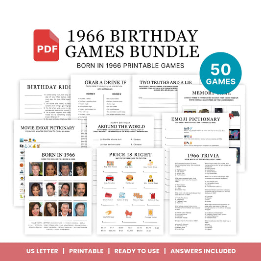 1966 Birthday Games, Born in 1966 Games, 59th Birthday Party Games, Printable Birthday Bundle