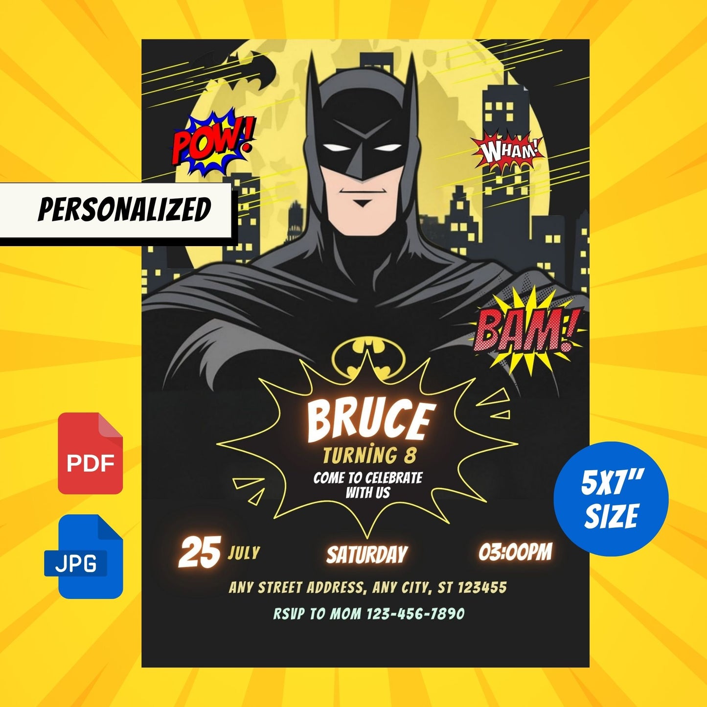 Batman Custom Birthday Invitation