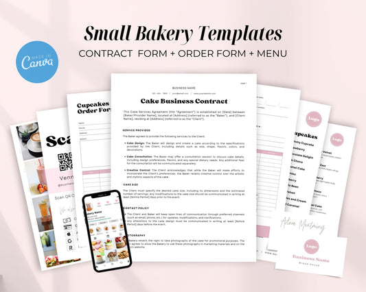 Cake Contract Printable, Contract form, Order Form, Business signs, Editable Canva Template, Bakery Small Business, US letter size