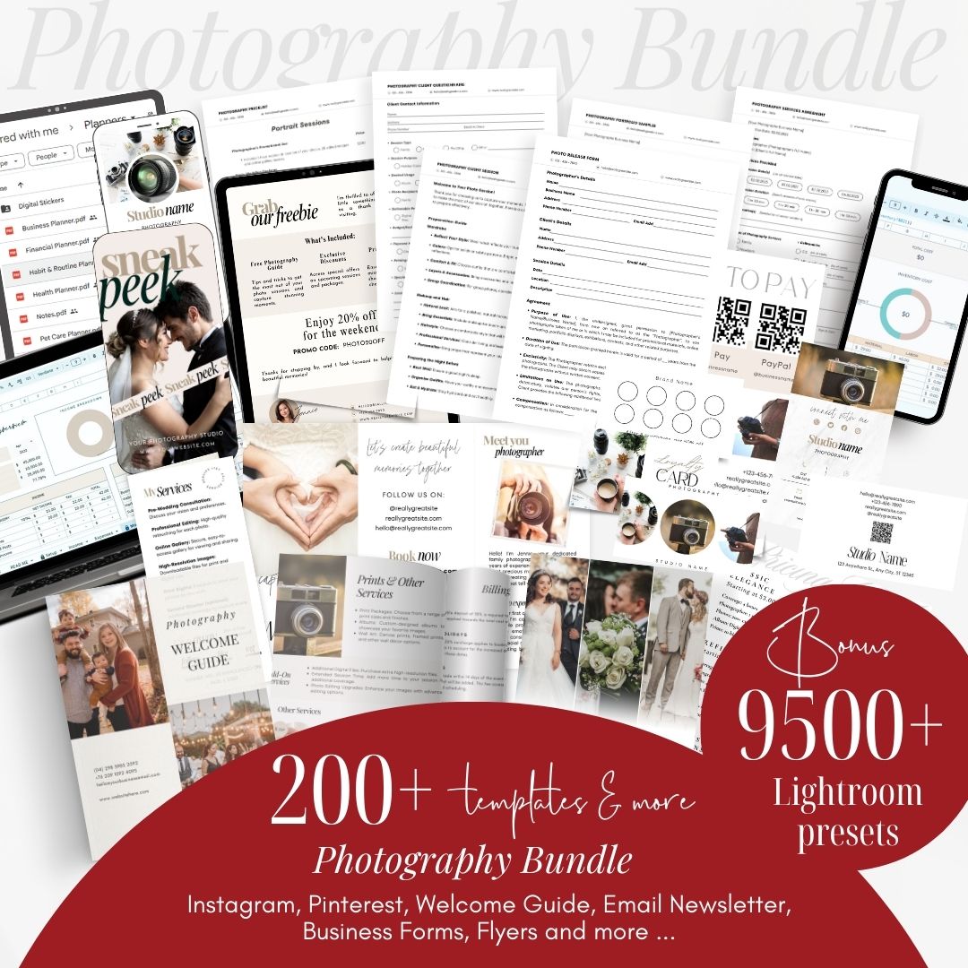 Photography Bundle Templates, Client Contract Template, Editable Photography Forms, Client Agreement, Business Card, Canva Template