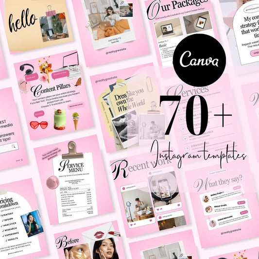 Girly Social Media Manager SMM Posts and Stories Instagram 30 day Marketing Digital Social Canva Pink Theme