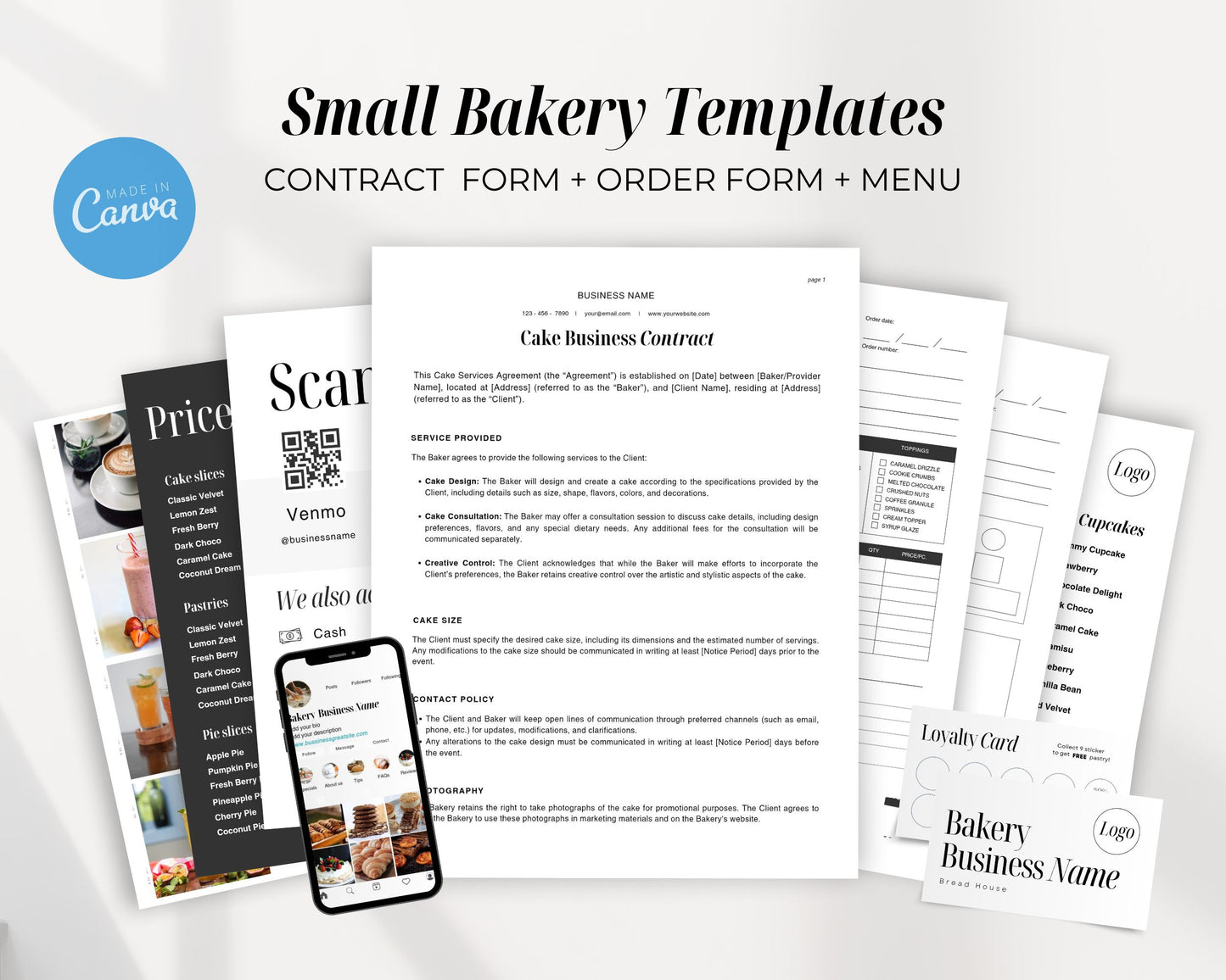 Cake Contract Printable, Contract form, Order Form, Business signs, Editable Canva Template, Bakery Small Business, US letter size