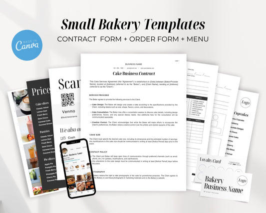 Cake Contract Printable, Contract form, Order Form, Business signs, Editable Canva Template, Bakery Small Business, US letter size