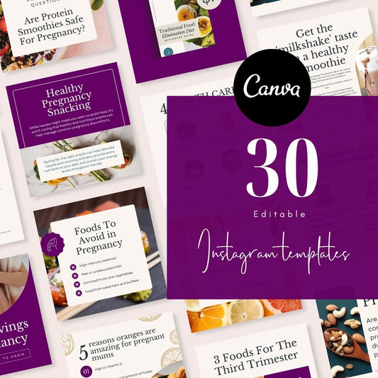 30 Pregnancy Nutrition Instagram posts Editable Canva Template