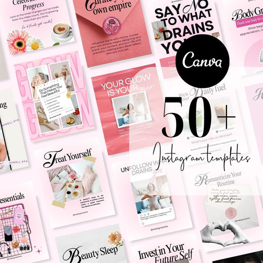 Glow Girl 30-Day Challenge Wellness Coach Posts and Stories Instagram 30 day Marketing Digital Canva Pink Theme