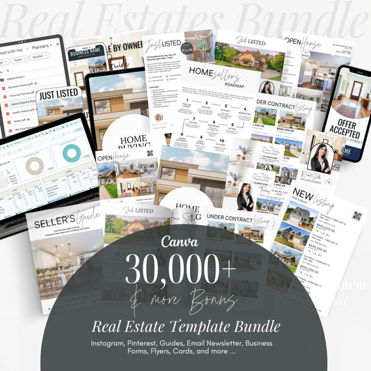 Real Estate Template Bundle, Canva Bundle, Canva Templates, Instagram Templates, Guide, Checklist and Newsletter, Realtor Templates