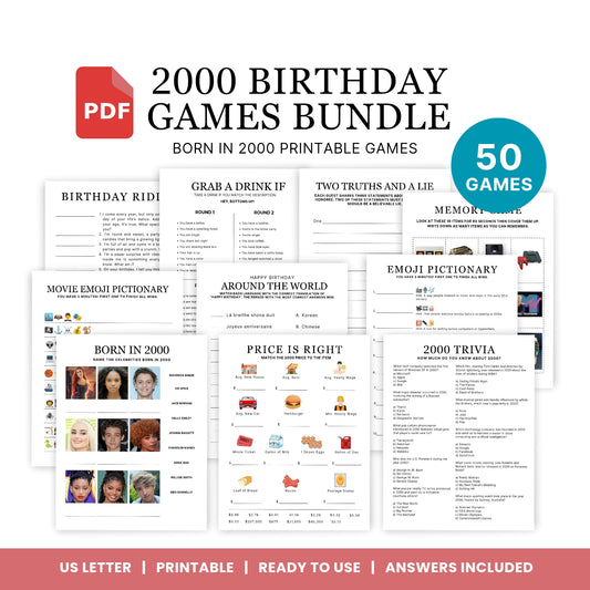 2000 Birthday Games, Born in 2000 Games, Birthday Party Games, Printable Birthday Bundle