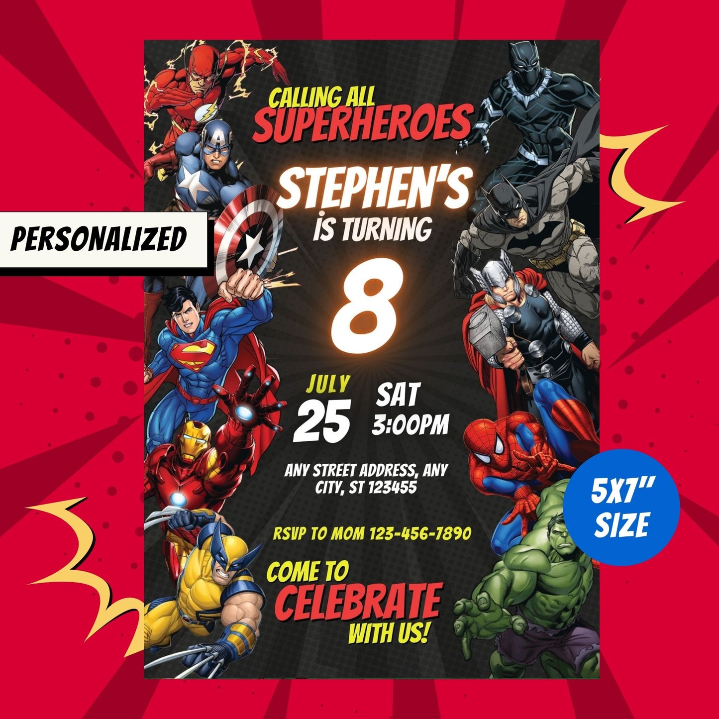 Superheroes Custom Birthday Invitation