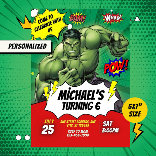 The Incredible Hulk Custom Birthday Invitation