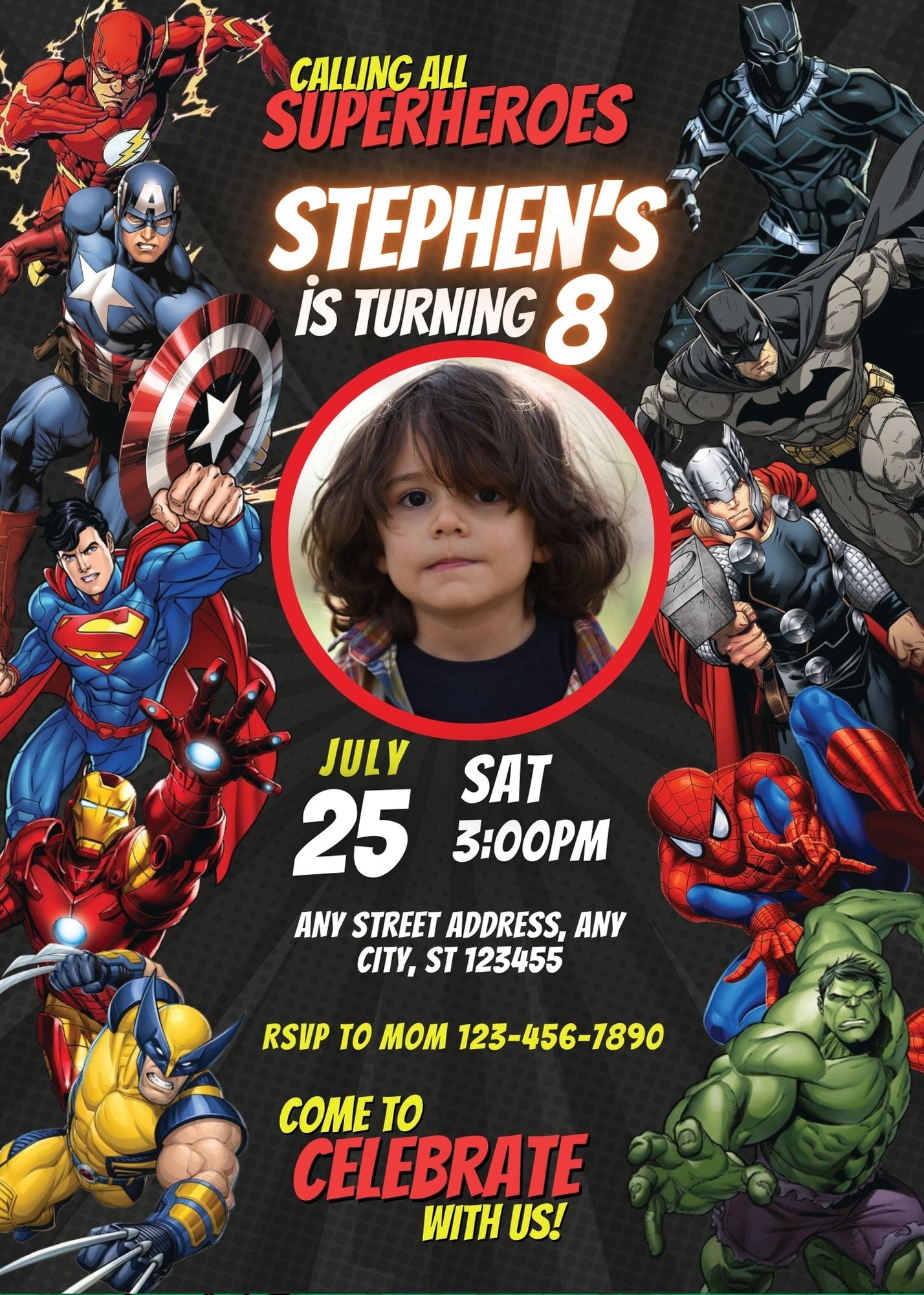 Superheroes Custom Birthday Invitation