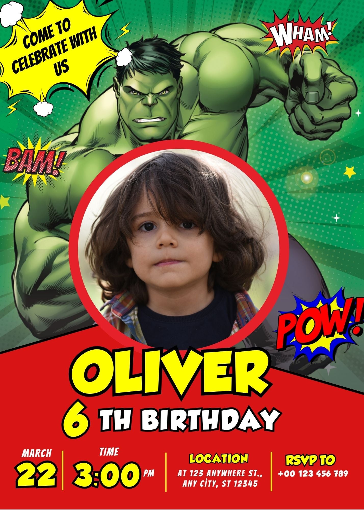 The Incredible Hulk Custom Birthday Invitation