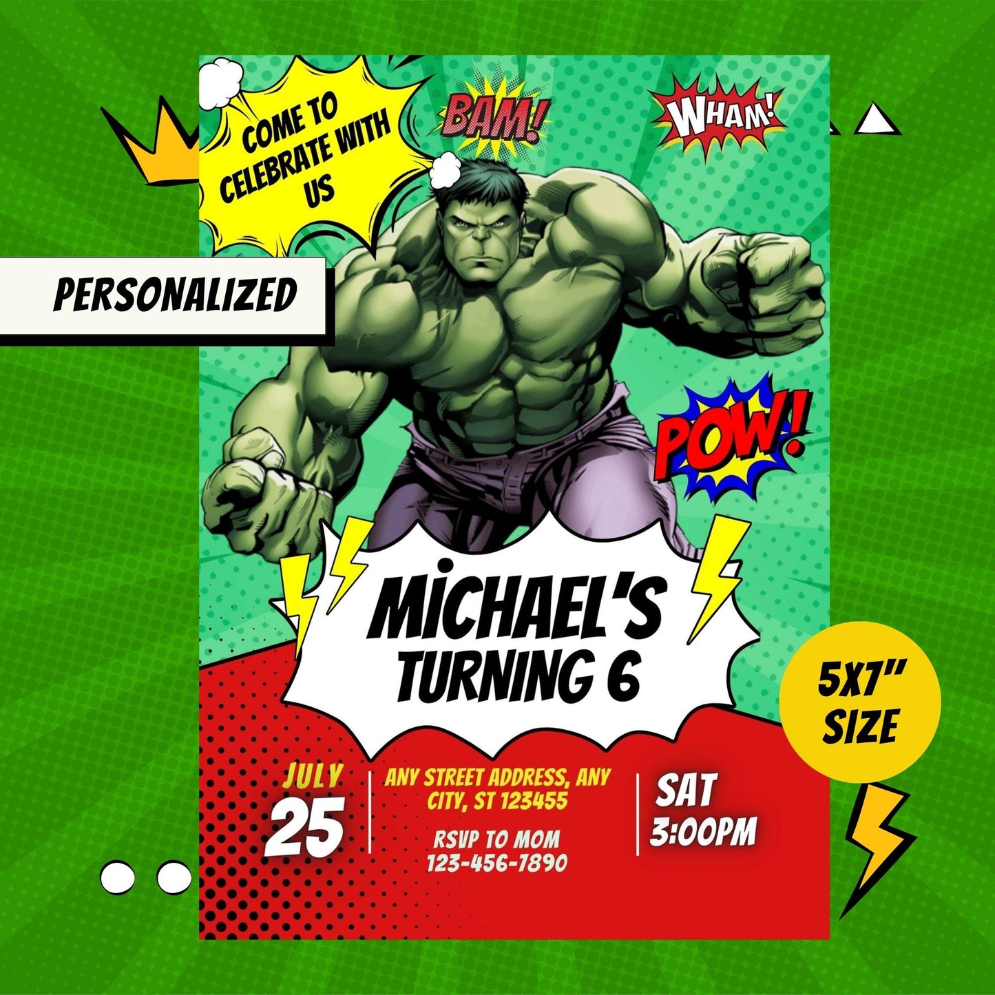 The Incredible Hulk Custom Birthday Invitation