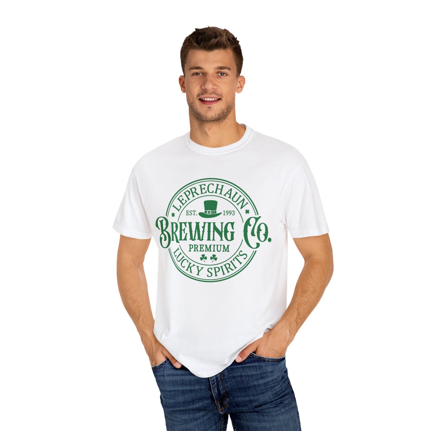 Leprechaun Brewing Co Lucky Spirits Unisex Garment-Dyed T-Shirt - Casual Vintage Style for Everyday Wear