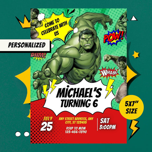 The Incredible Hulk Custom Birthday Invitation