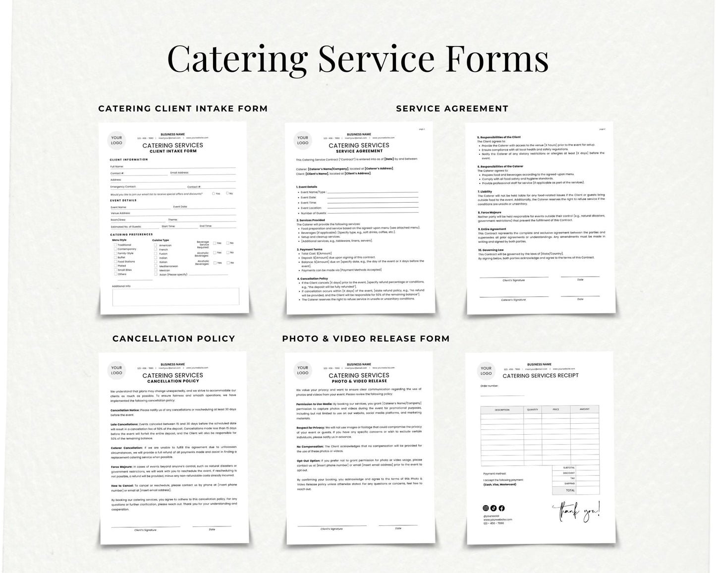 Catering Service Templates, Client Intake Form, Invoice Template – Edit in Canva