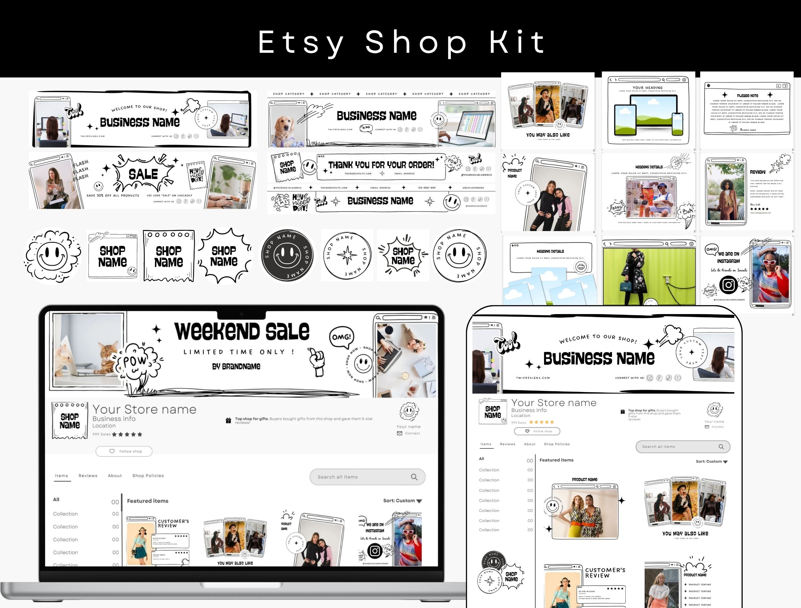 Branding Kit Comiko Editable Canva Templates Business Cards Marketing Posts Personal Brand Theme