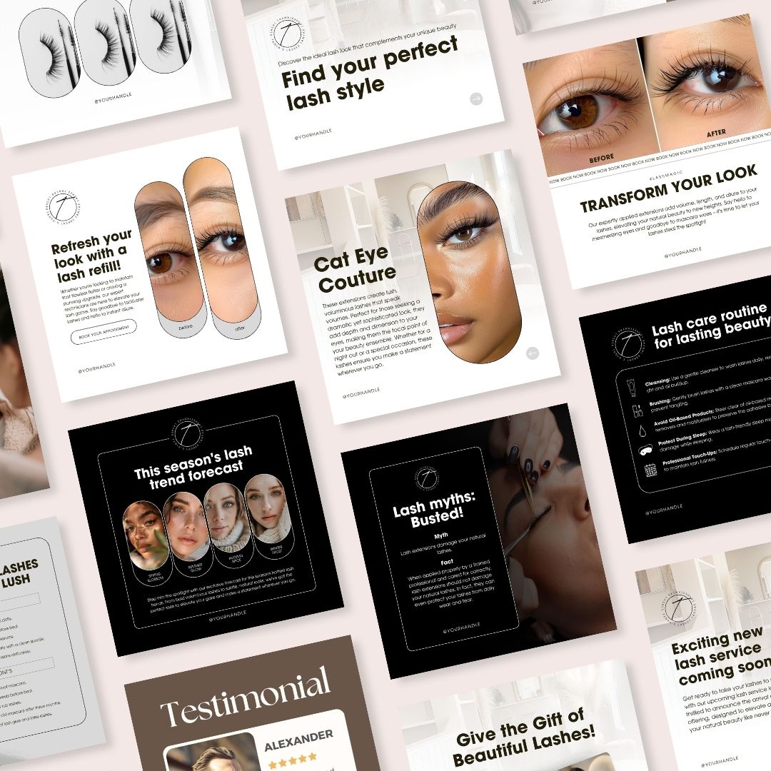 30 Lash Instagram Posts Editable Canva Template