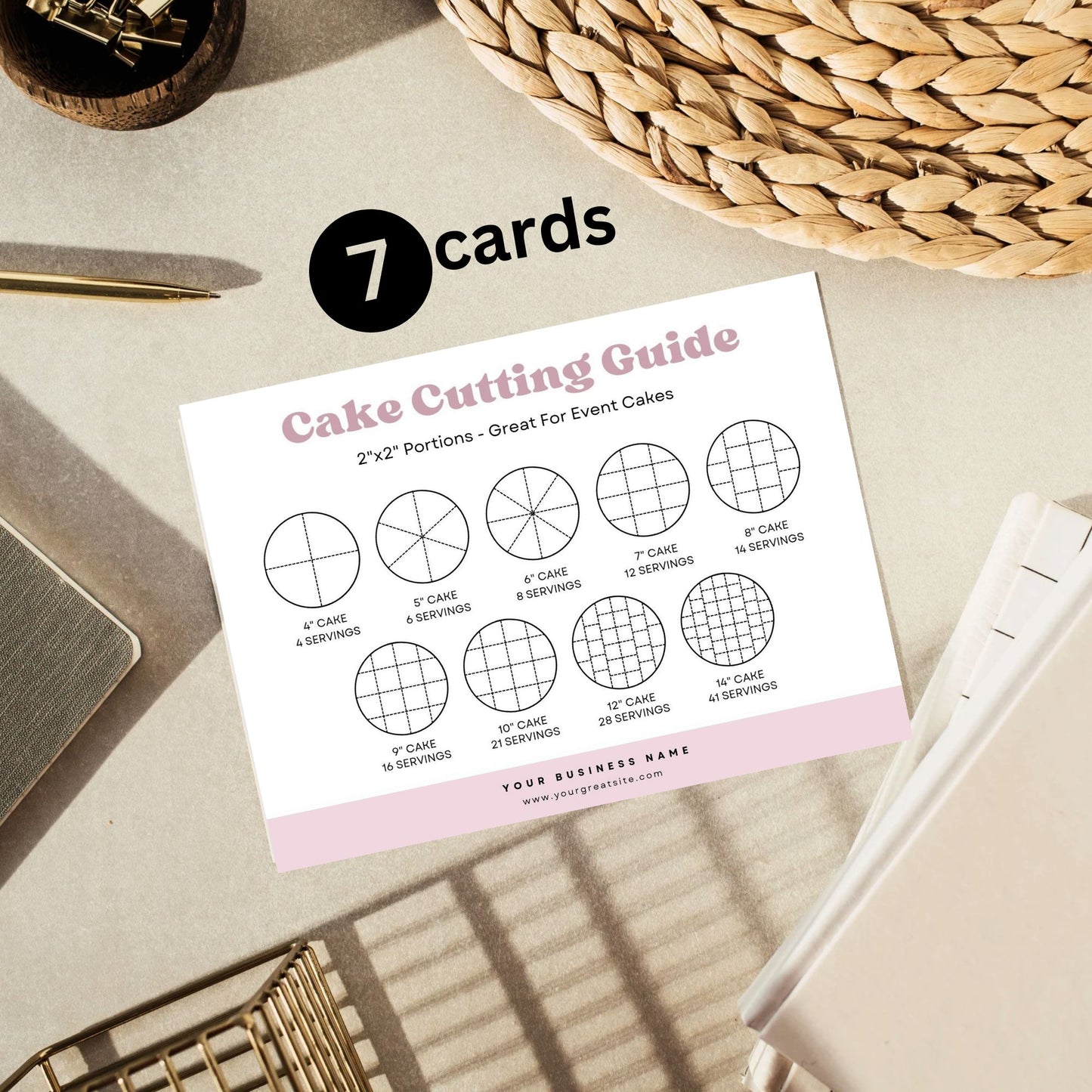 Cake cutting guide Card Printable, Editable Canva Template, Bakery Small Business, 5.5*4.25 inch size