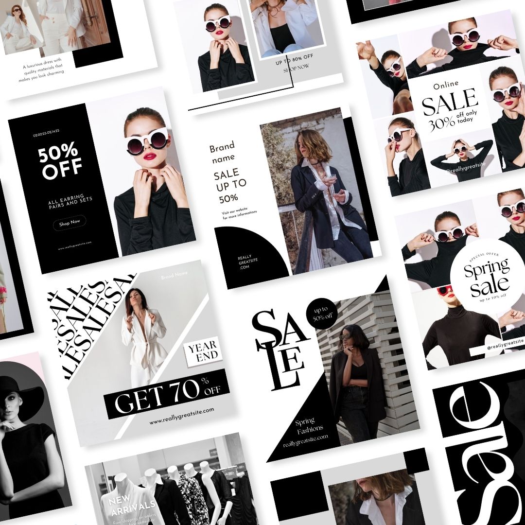 600 Black White Fashion Social Media Instagram, Clothing business brand, Editable Canva Templates