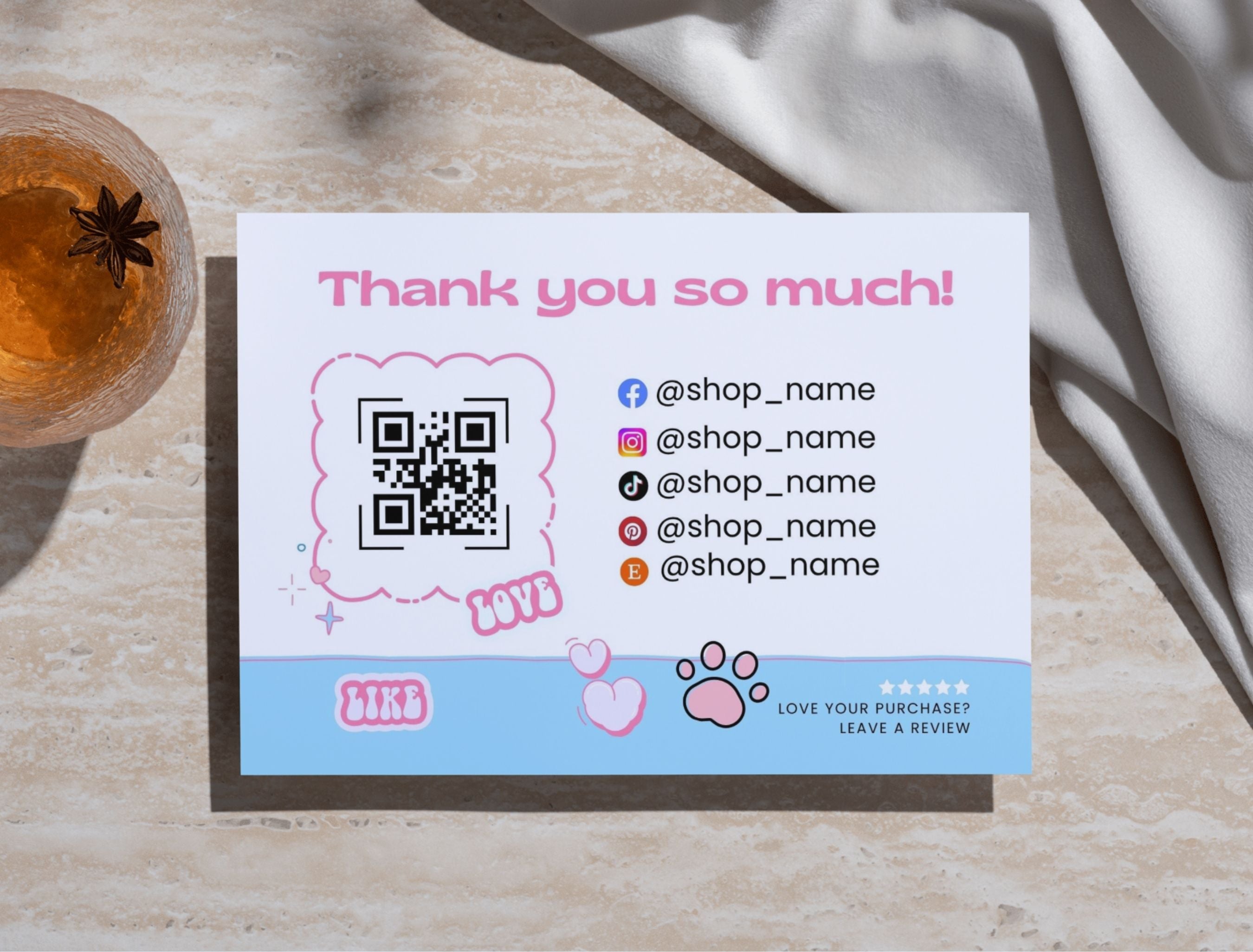 Pet Business Printable Canva Templates – Thank You & Loyalty Card, Door Hanger QR Code Fur Friends Light Blue Theme