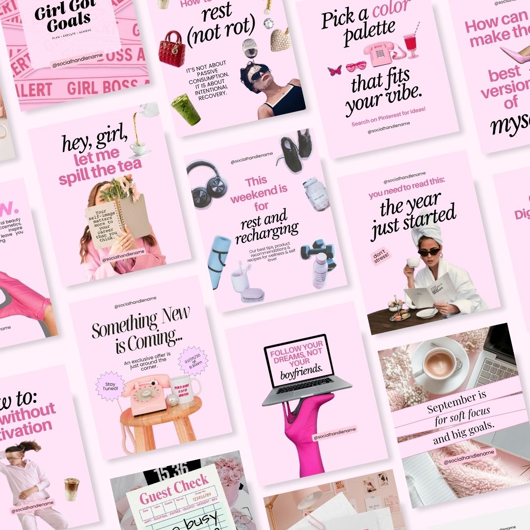 Branding Instagram Pink Aesthetic Trendy Post, Content Coach Business, IG Feed Social Canva