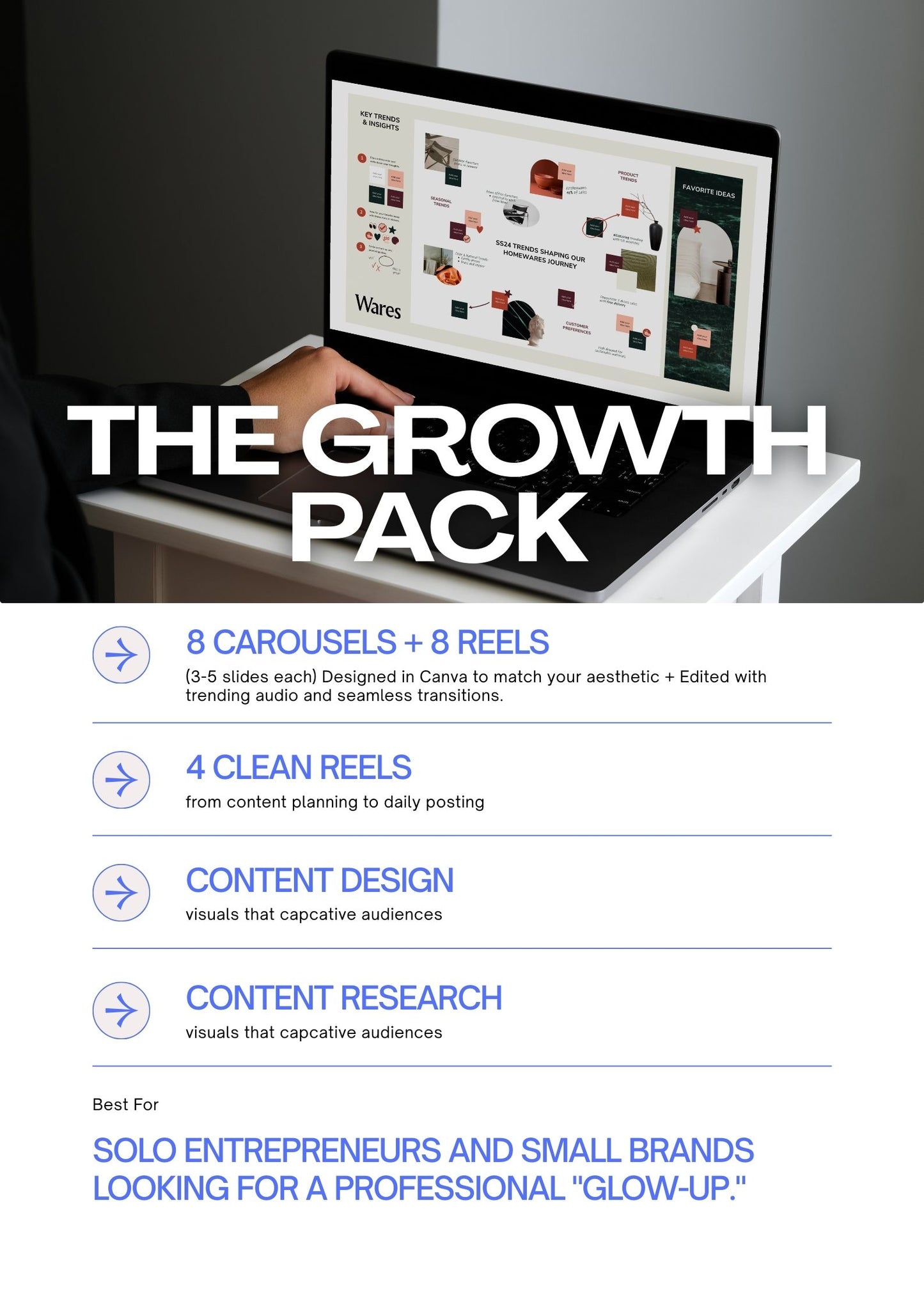 The Growth Pack | 8 Carousels + 8 Reels + Content Research