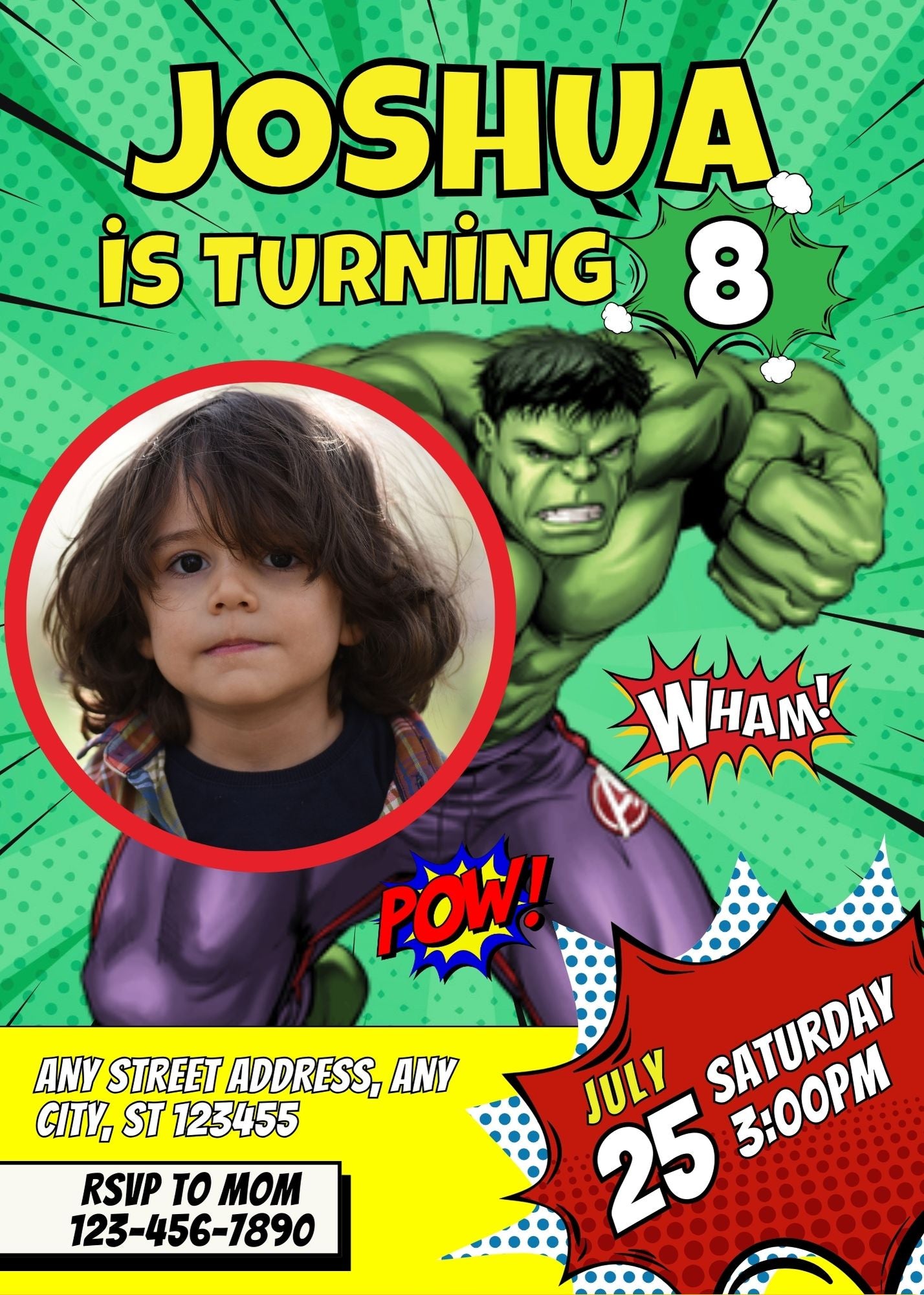 The Incredible Hulk Custom Birthday Invitation