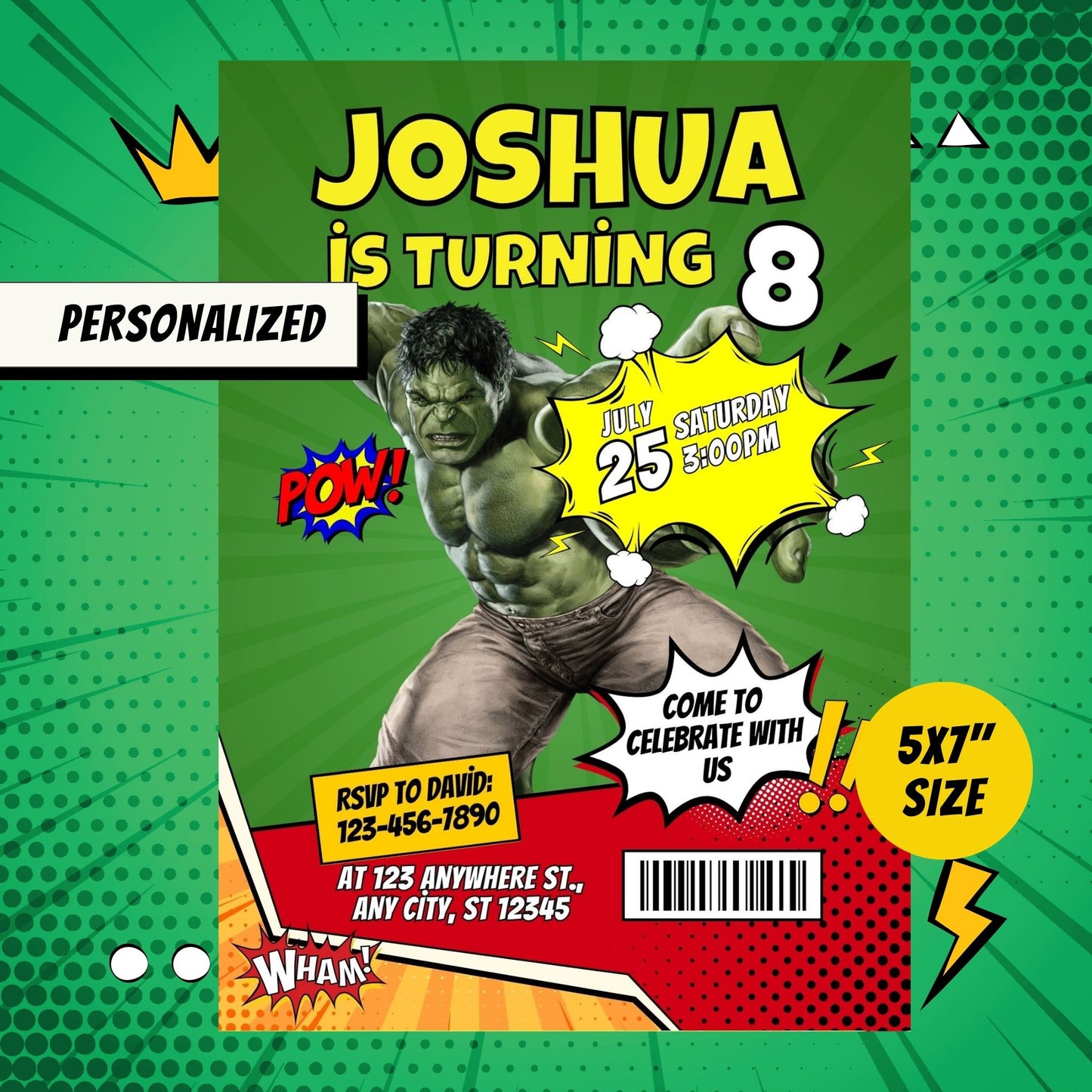 The Incredible Hulk Custom Birthday Invitation