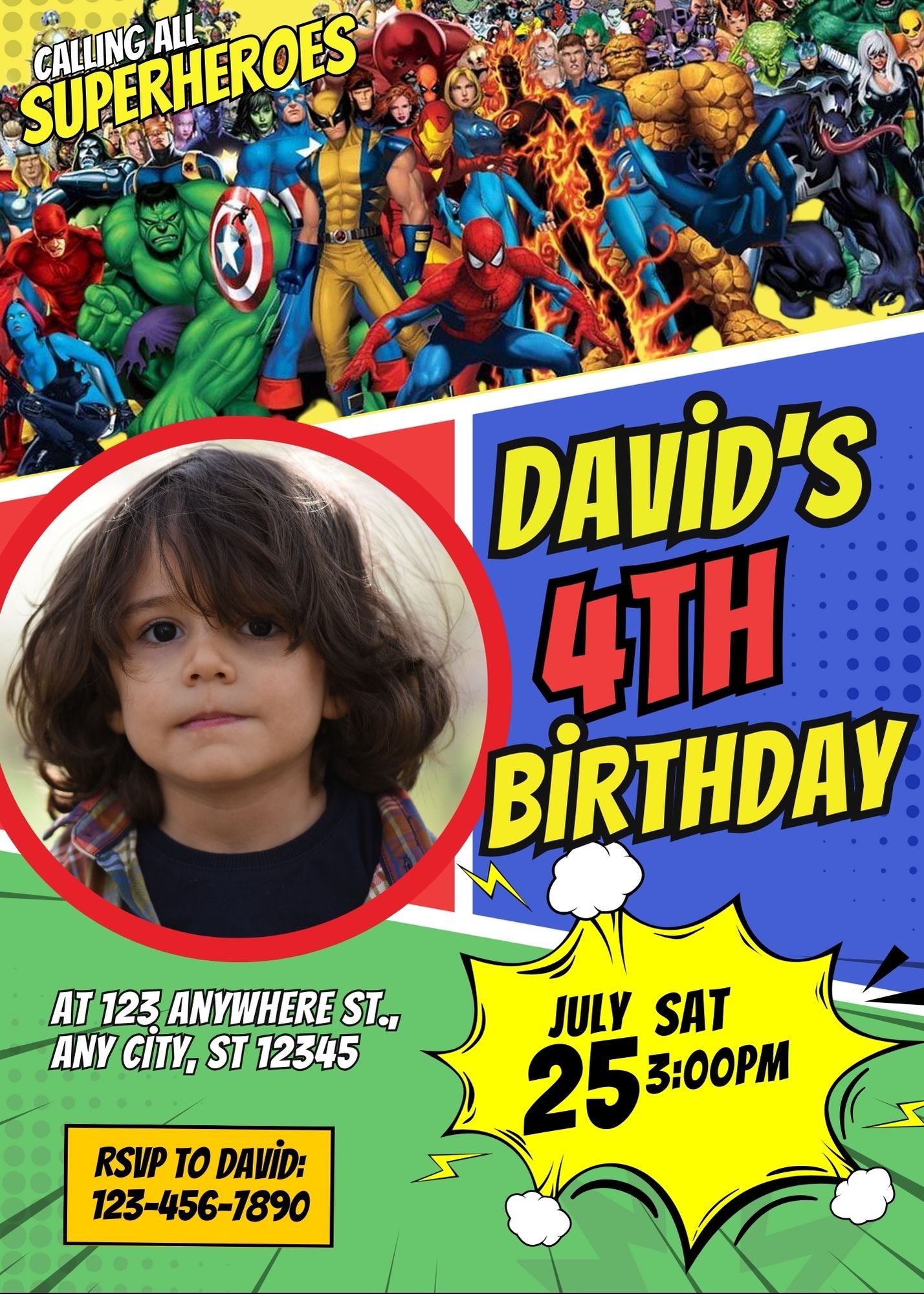 Superheroes Custom Comic Birthday Invitation