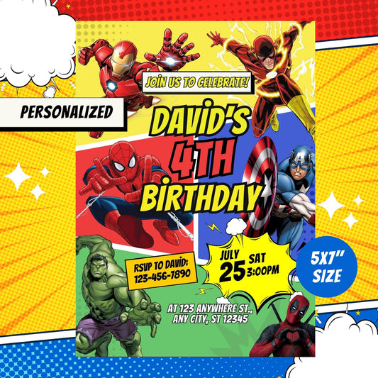 Superheroes Custom Birthday Invitation