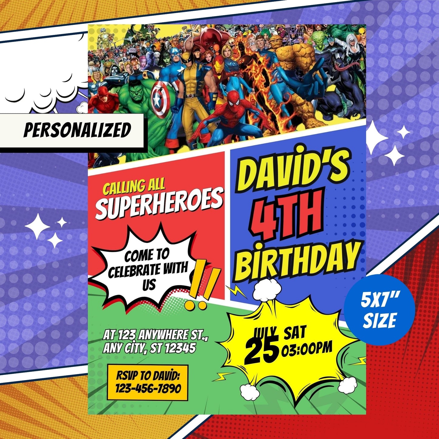 Superheroes Custom Comic Birthday Invitation