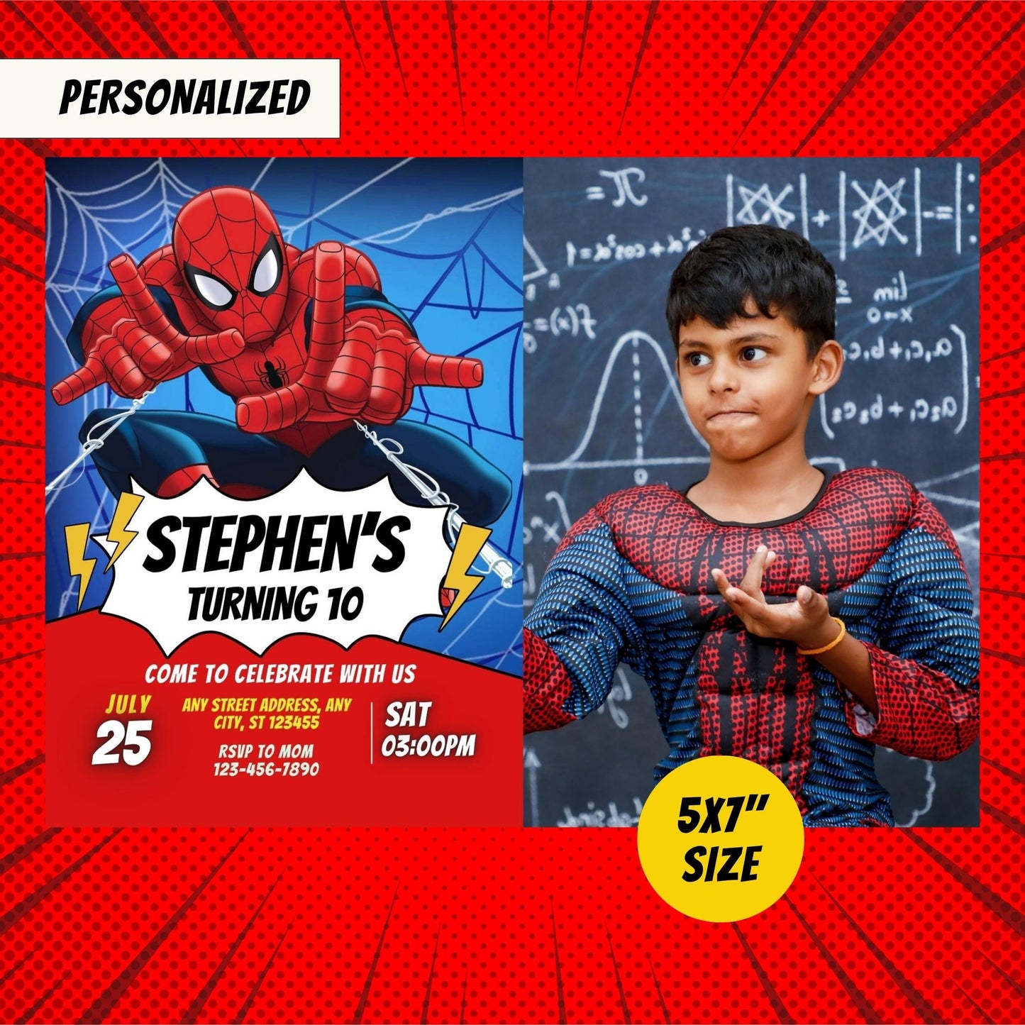 Spiderman Custom Birthday Comic Invitation with Photo