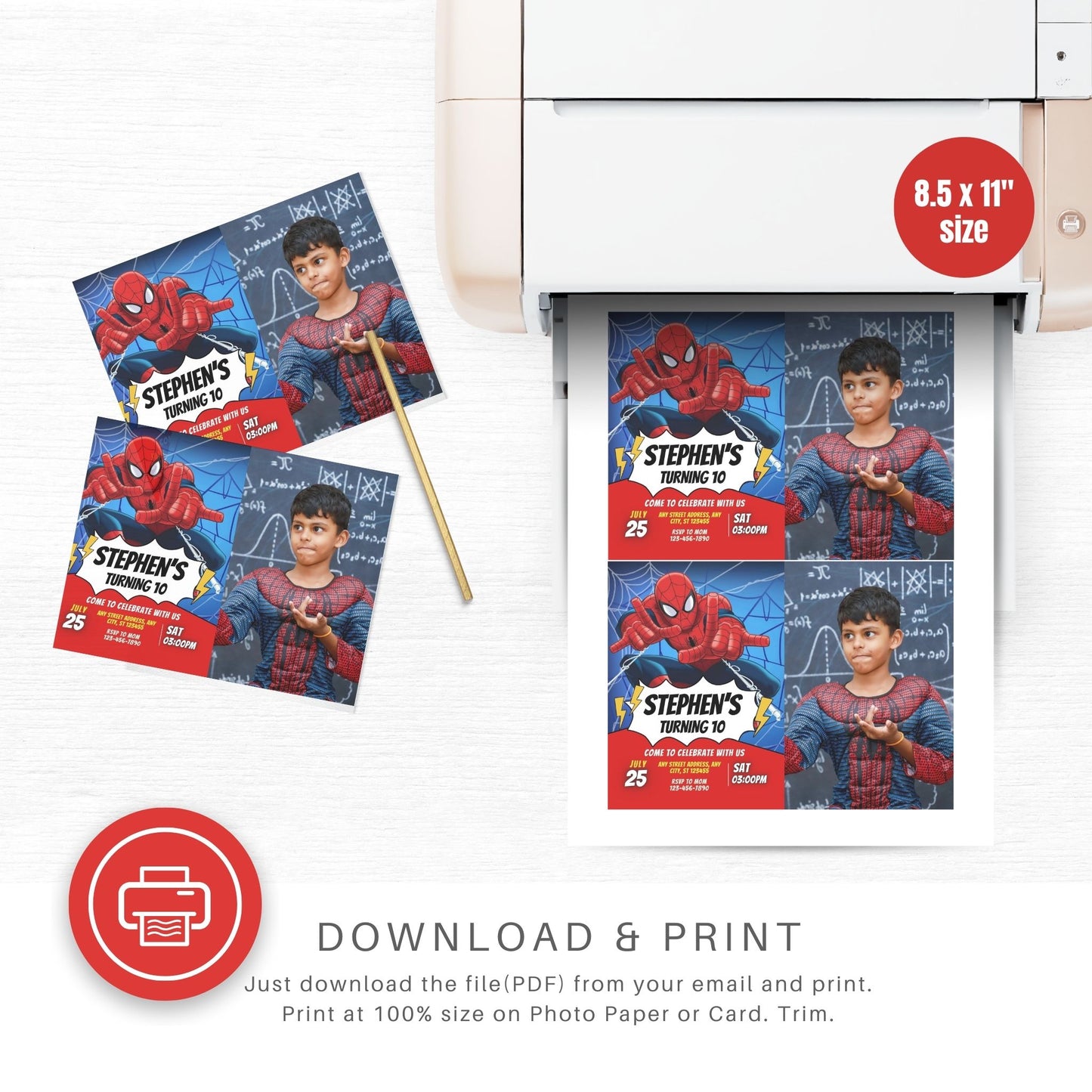 Spiderman Custom Birthday Comic Invitation with Photo