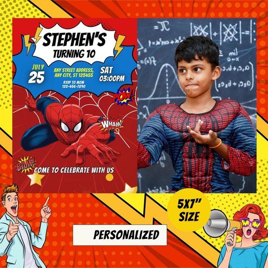 Spiderman Custom Birthday Comic Invitation with Photo