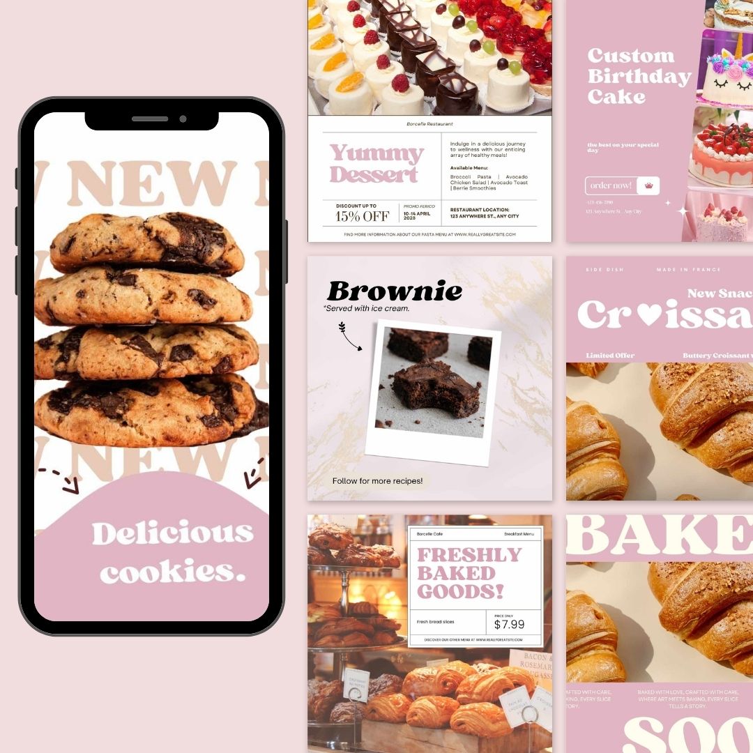 75+ Bakery Instagram Post Template, Editable Canva Template, Bakery Small Business, Social Media Post, 1080*1080 px