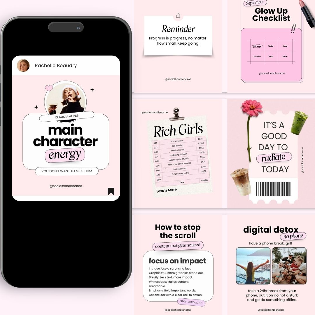 Girly Instagram Pink Aesthetic Trendy Post, Content Creator, IG Feed Social Canva