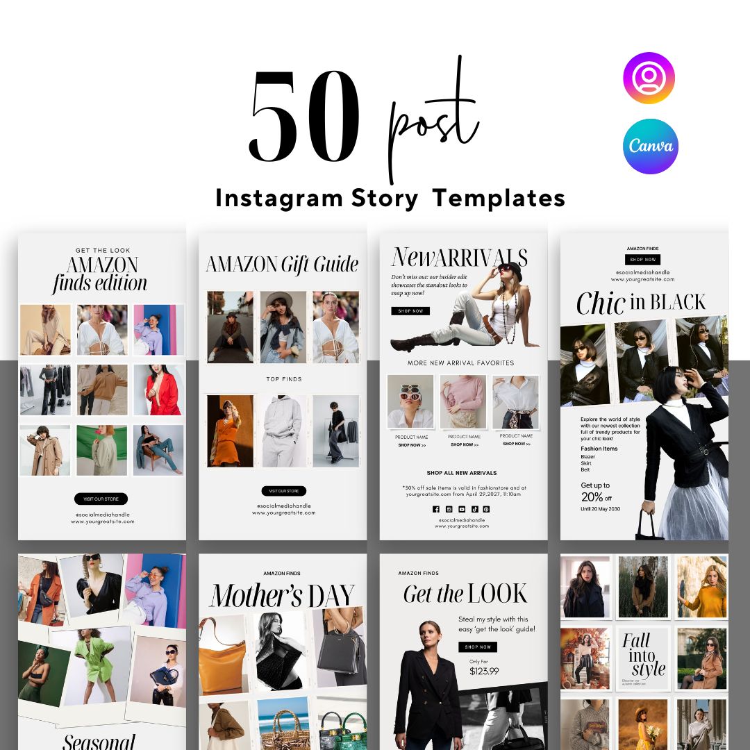 50 LTK Fashion Instagram Story Template, Social Media Template, Instagram Fashion Post, LTK Fashion Social Media, Editable Canva