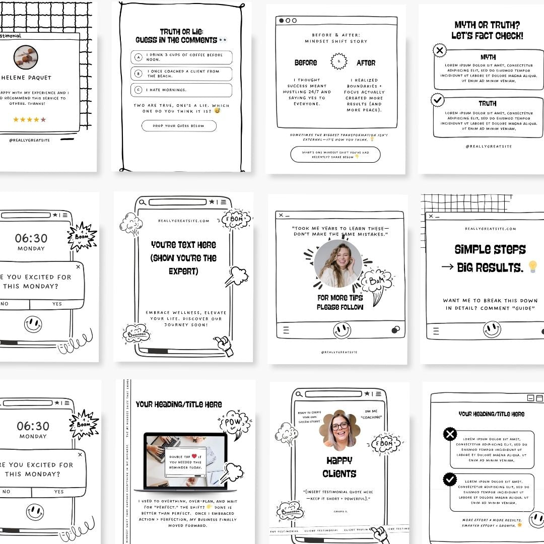 50 Comic Black White Social Media Instagram Post, Digital and Physical Product Personal Brand, Editable Canva Template