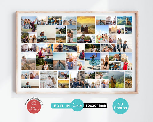 EDITABLE 50 Photo Collage, Landscape Welcome Sign, Poster Sign, Canva, DIGITAL