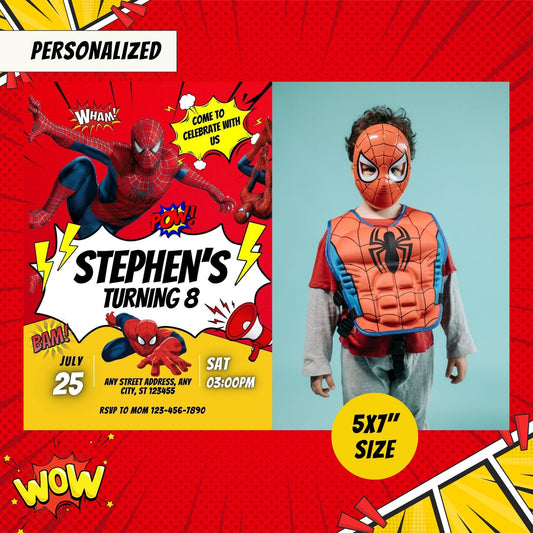 Spiderman Custom Birthday Comic Invitation with Photo