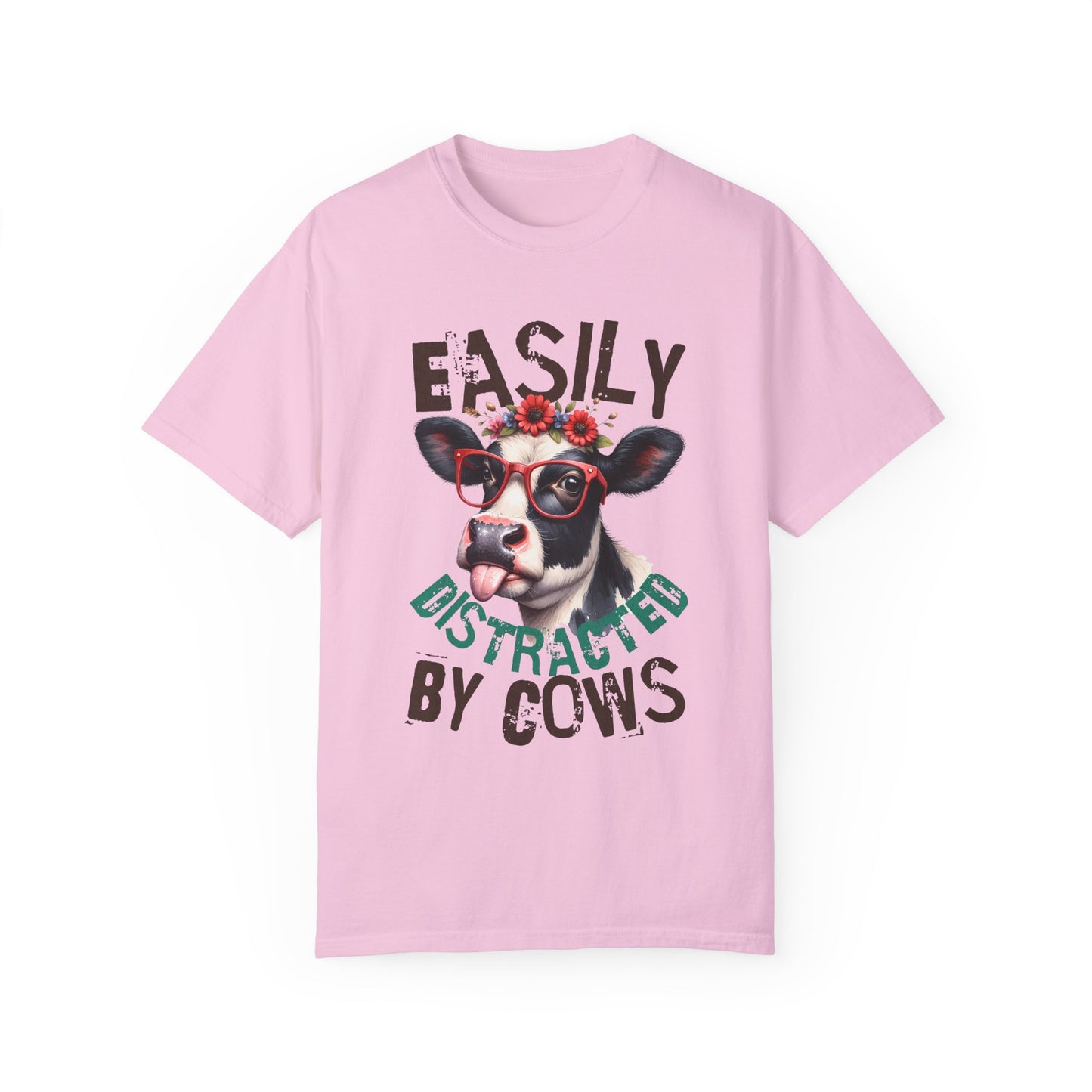 Easily distracted by cows Unisex Garment-Dyed T-Shirt - Casual Vintage Style for Everyday Wear