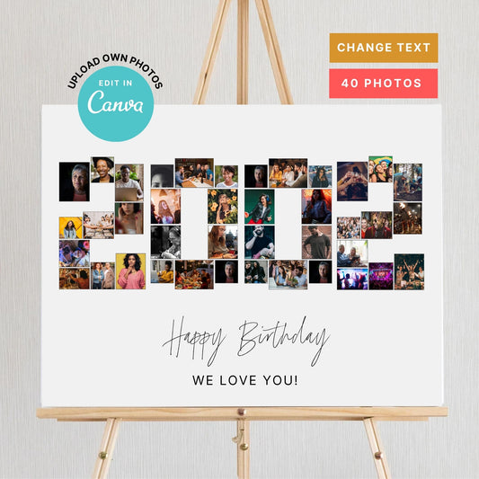 EDITABLE 2002 Photo Collage, 23rd Birthday, Photo Collage Gift, Number Collage, CANVA