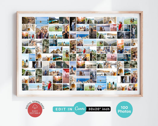 EDITABLE 100 Photo Collage, Landscape Welcome Sign, Poster Sign, Canva, DIGITAL