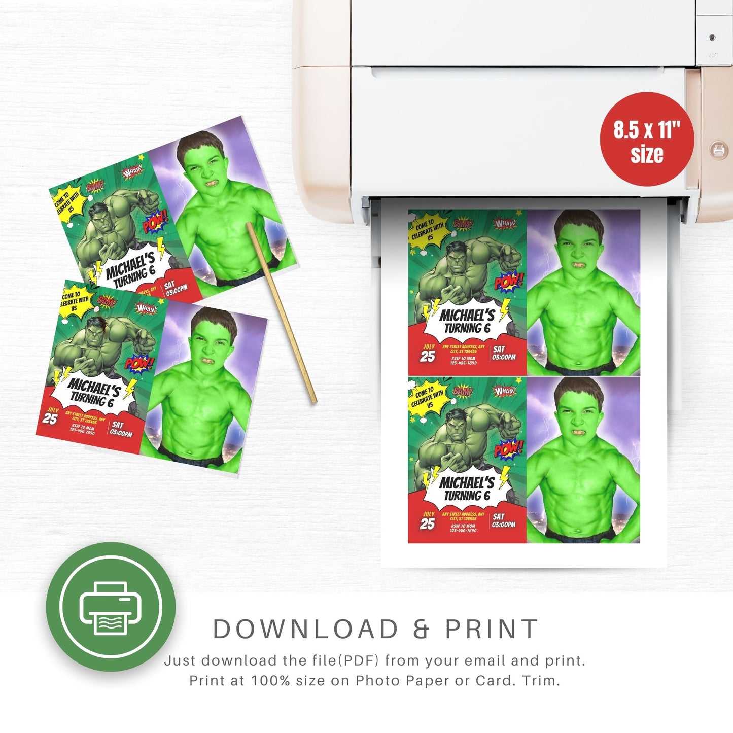 The Incredible Hulk Custom Birthday Comic Invitation with Photo