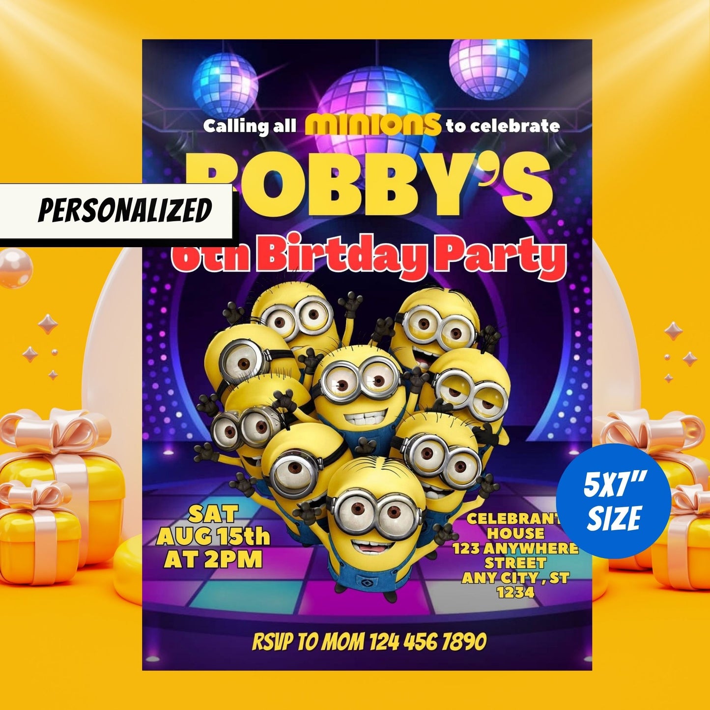 Minions Disco Party Custom Birthday Invitation