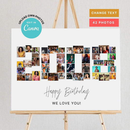 EDITABLE 2008 Photo Collage, Photo Collage Gift, Number Collage, CANVA