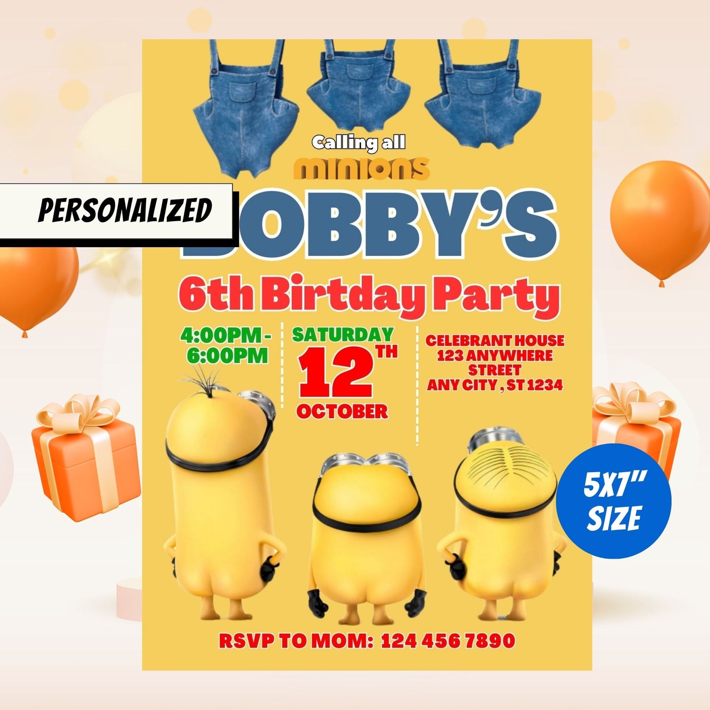 Funny Minions Custom Birthday Party Invitation