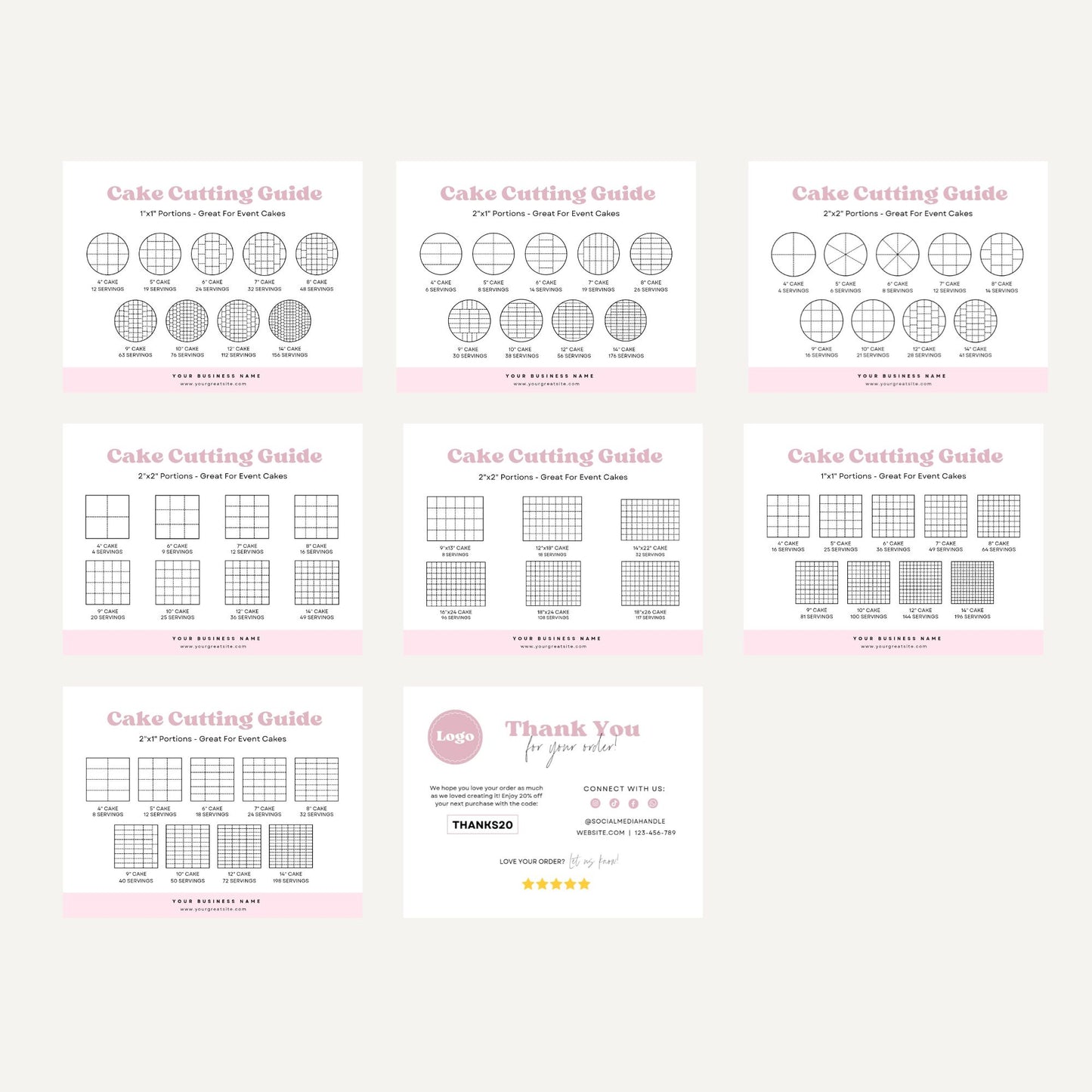 Cake cutting guide Card Printable, Editable Canva Template, Bakery Small Business, 5.5*4.25 inch size