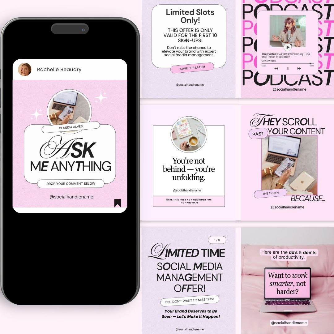 Branding Instagram Pink Aesthetic Trendy Post, Content Coach Business, IG Feed Social Canva 2