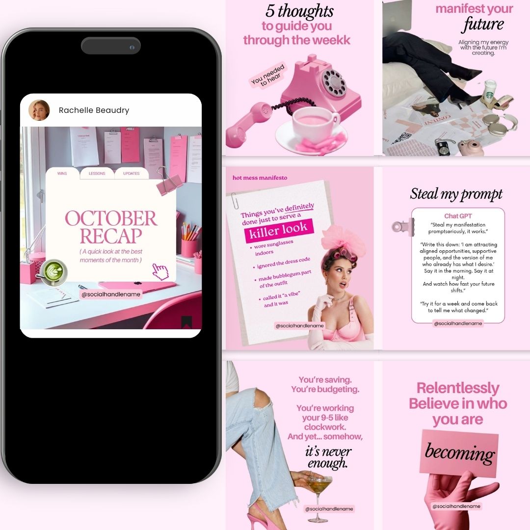 Branding Instagram Pink Aesthetic Trendy Post, Content Coach Business, IG Feed Social Canva